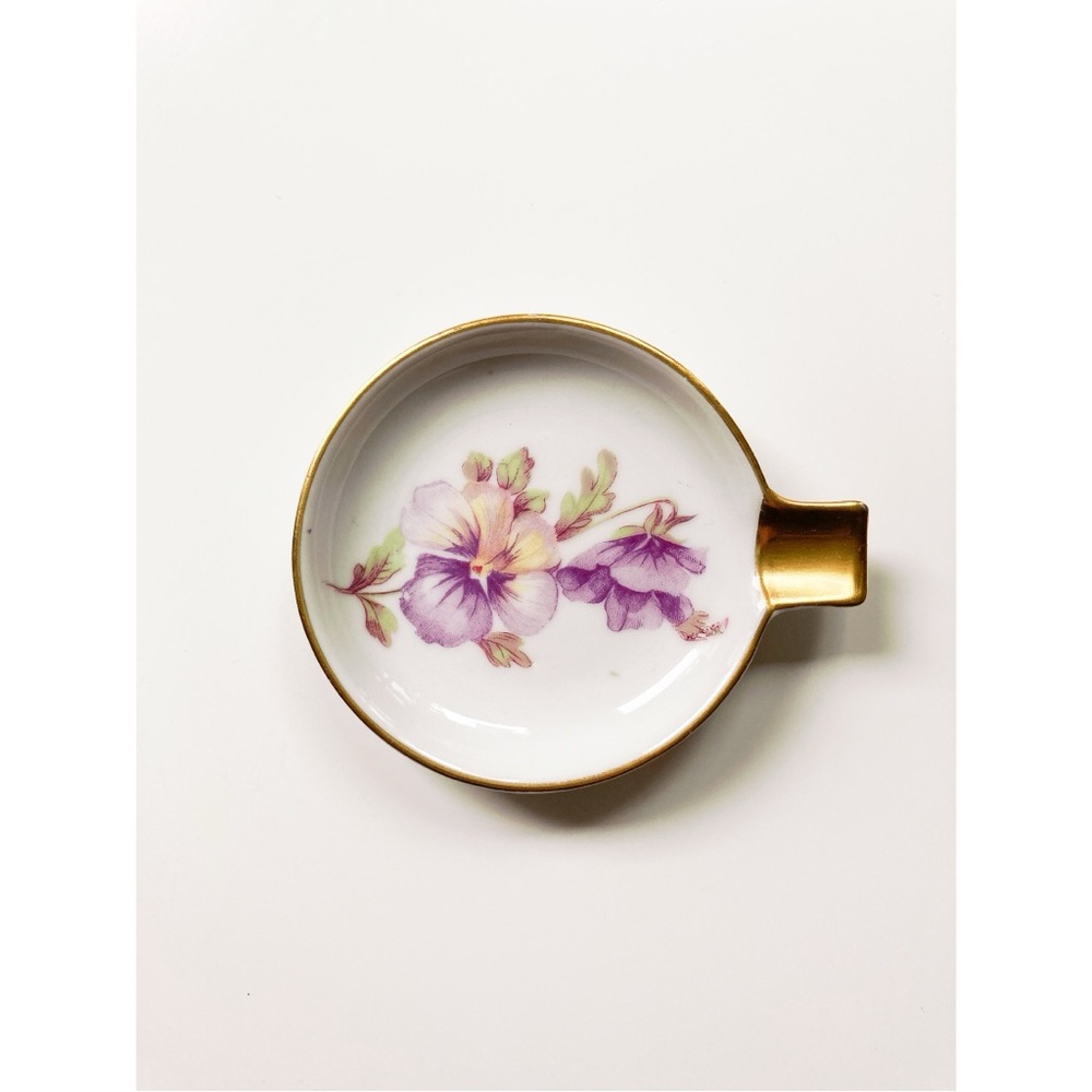 Vintage Mittereich Bavaria Floral Pansy Ashtray Fine Porcelain Petite Single